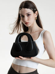 Small Black Top Handle Bag with Unique Gold Tone Hand Sculpture