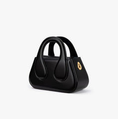 Small Black Top Handle Bag with Unique Gold Tone Hand Sculpture