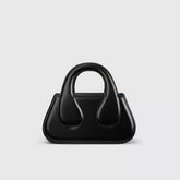 Small Black Top Handle Bag with Unique Gold Tone Hand Sculpture