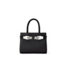 Small Black Top Handle Bag with Unique Silver Tone Hand Clasp