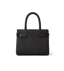 Small Black Top Handle Bag with Unique Silver Tone Hand Clasp