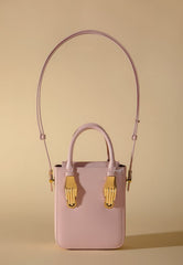 Small Pale Pink Tote Bag with Unique Gold Tone Hand Sculptures