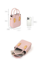 Small Pale Pink Tote Bag with Unique Gold Tone Hand Sculptures