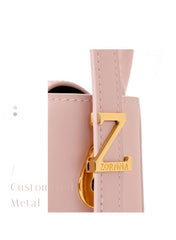 Small Pale Pink Tote Bag with Unique Gold Tone Hand Sculptures