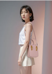 Small Pale Pink Tote Bag with Unique Gold Tone Hand Sculptures
