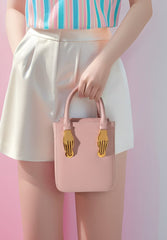 Small Pale Pink Tote Bag with Unique Gold Tone Hand Sculptures