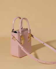Small Pale Pink Tote Bag with Unique Gold Tone Hand Sculptures