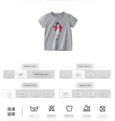 Soft Grey Short Sleeve T-Shirt for Girls with Cute Cartoon Girl Illustration