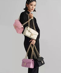 Soft Leather Quilted Shoulder Gold Chain Strap Handbag