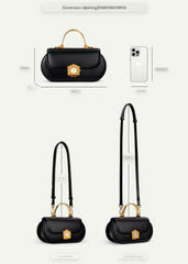 Sophia Black Leather Top Handle Bag with Unique Clock Face Clasp