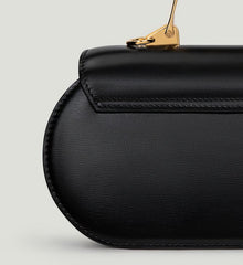 Sophia Black Leather Top Handle Bag with Unique Clock Face Clasp