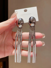 Statement Ball Stud Herringbone Tassel Earrings