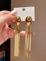 Statement Ball Stud Herringbone Tassel Earrings