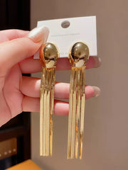 Statement Ball Stud Herringbone Tassel Earrings
