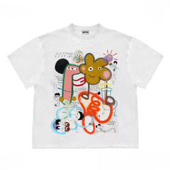 Streetwear Graphic T-shirt with Doodle Cartoon Print Design
