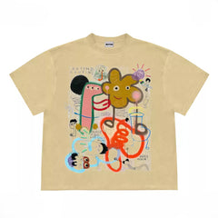 Streetwear Graphic T-shirt with Doodle Cartoon Print Design