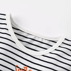 Striped Long-Sleeve T-Shirt with Unicorn and Rainbow Applique
