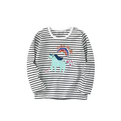 Striped Long-Sleeve T-Shirt with Unicorn and Rainbow Applique