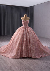 Sweetheart Sparkling Sequin Lace Glittery Ball Dress - J5M8N