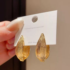 Textured Leaf Shaped Petal Hoop Earrings