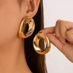 Thick Interlocking Hoop Stud Earrings