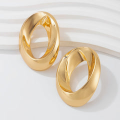 Thick Interlocking Hoop Stud Earrings