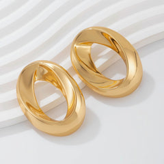 Thick Interlocking Hoop Stud Earrings