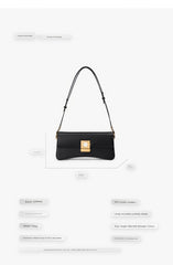 Timekeeper Black Leather Baguette Shoulder Bag with Unique Clock Face Clasp