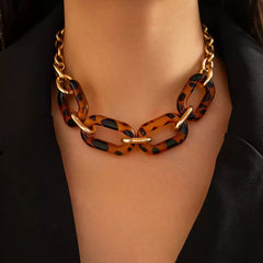 Tortoiseshell Resin and Metal Chain T-Bar Necklace