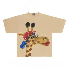 Trendy Graphic Tee with Hipster Giraffe Print