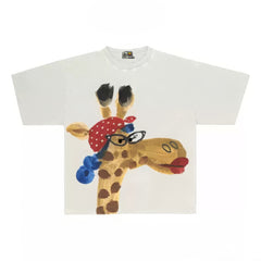 Trendy Graphic Tee with Hipster Giraffe Print