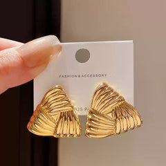 Triangular Ribbed Gold Earrings