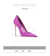 Tacones altos con borde deshilachado y punta de tweed