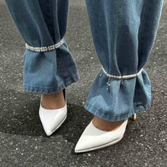 Two-Piece Faux Pearl and Cross Charm Anklet Set