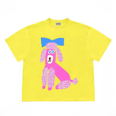 Washed Brown T-Shirt with Pink Poodle Graphic Print