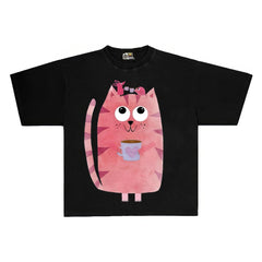 Whimsical Cat Graphic T-Shirt