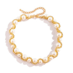 Wire-Wrapped Faux Pearl Chain Necklace