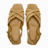 Women's Black Leather Crisscross Slingback Flat Sandals