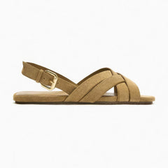 Women's Black Leather Crisscross Slingback Flat Sandals