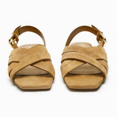 Women's Black Leather Crisscross Slingback Flat Sandals