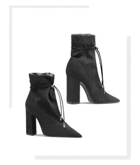 Women's Maeve Pointed Toe Suede High Block Heel Ankle Boots