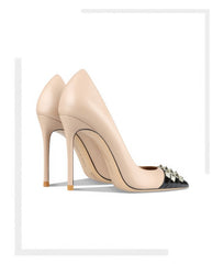 Women's Rockstud Alcove Pointed Toe High Heel Pumps with Contrasting Cap