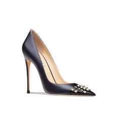 Women's Rockstud Alcove Pointed Toe High Heel Pumps with Contrasting Cap