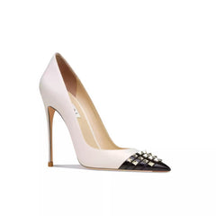 Women's Rockstud Alcove Pointed Toe High Heel Pumps with Contrasting Cap