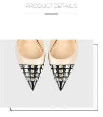 Women's Rockstud Alcove Pointed Toe High Heel Pumps with Contrasting Cap