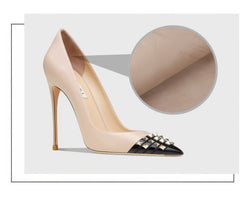 Women's Rockstud Alcove Pointed Toe High Heel Pumps with Contrasting Cap