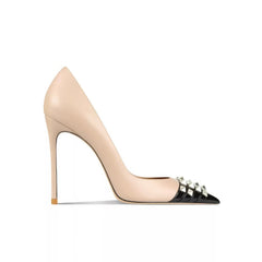 Women's Rockstud Alcove Pointed Toe High Heel Pumps with Contrasting Cap