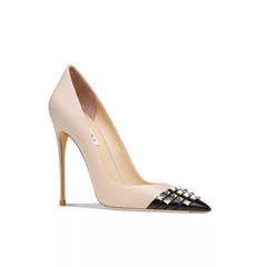 Women's Rockstud Alcove Pointed Toe High Heel Pumps with Contrasting Cap