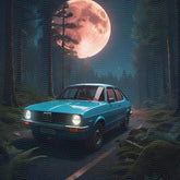 A Car Parked and A Large Moon