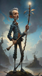 A Caricature Photo Of Man Holding A Stick